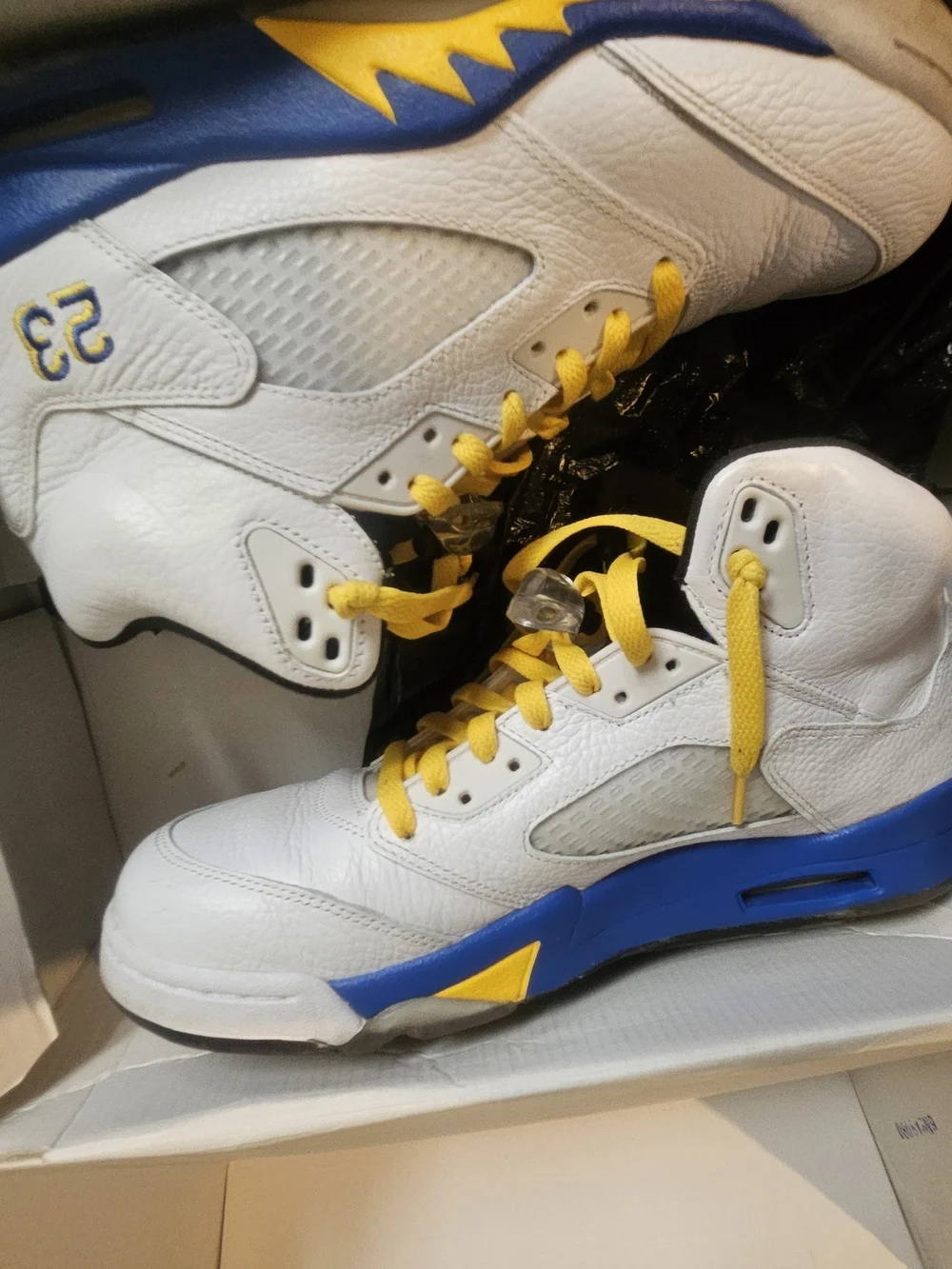 Jordan White and Yellow Retro Basketball Sneakers